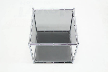 Pair of Cube Shape Chrome Faux Bamboo Frame End Tables Smoked Glass Top MINT!