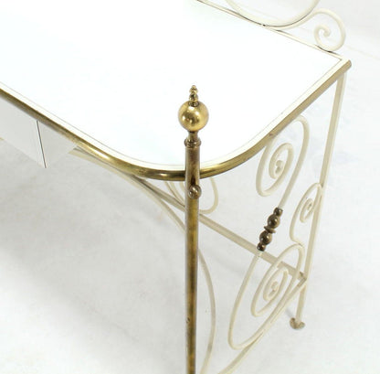 EstablishedLines Decorative Vanity Dressing Table Milk Glass Top Metal Scroll Brass Hardware