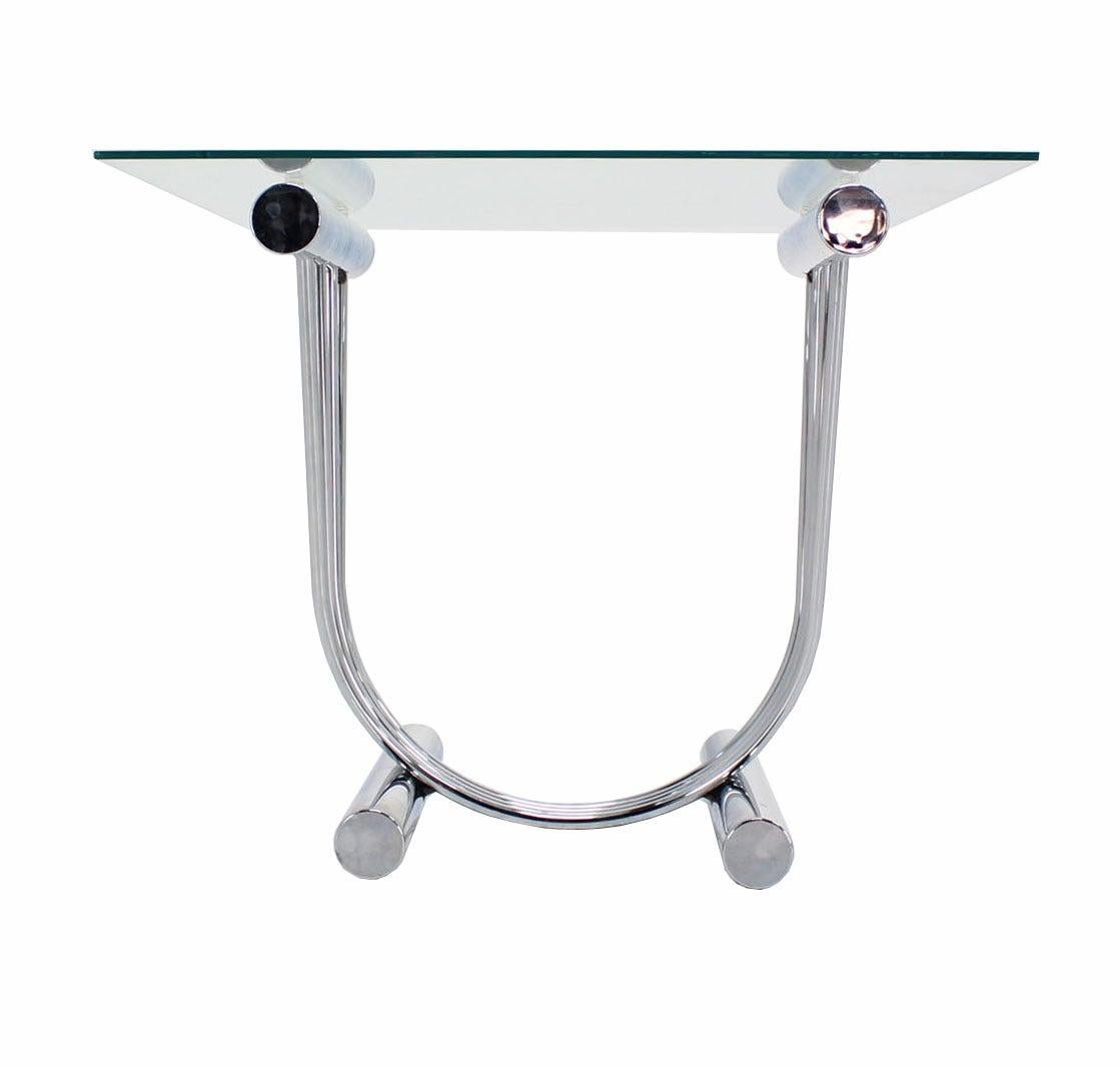 EstablishedLines Pair of Chrome U Shape Bases Glass Square Top End Side Tables Stands MINT!