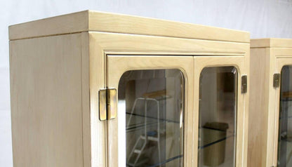 Pair John Stuart White Wash Beveled Glass MidCentury Modern Tall Display Cabinet