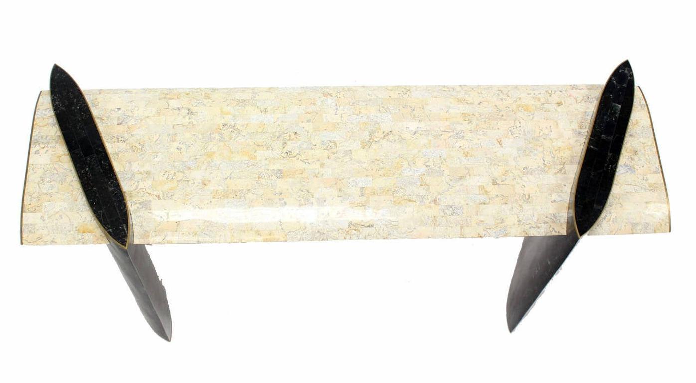 EstablishedLines Maitland Smith Mid Century Tessellated Tile Stone Brass Inlay Console Sofa Table