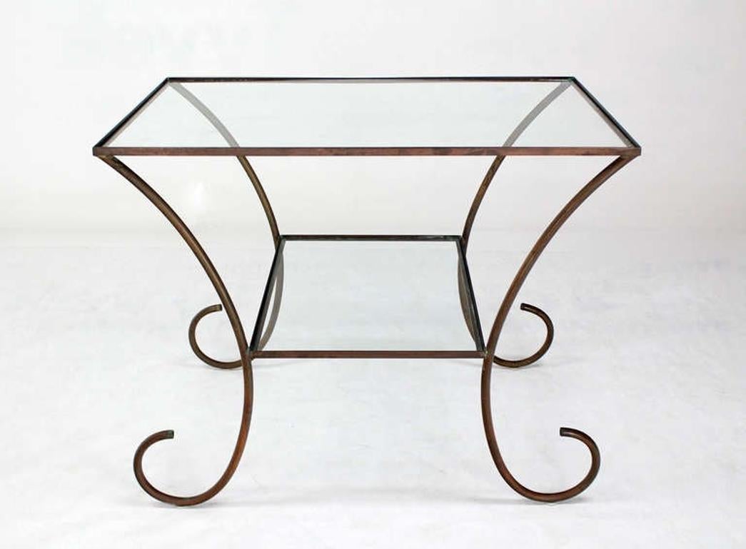 EstablishedLines Large Deco Style Solid Brass Serving Console Hall Table circa 1930s Nice Patina