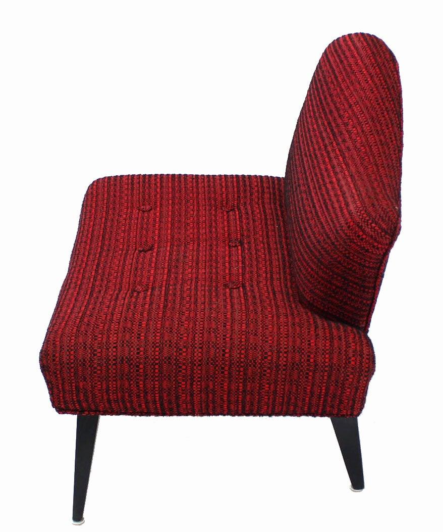 EstablishedLines Pair Red Upholstery Mid Century Modern Fireside Slipper Lounge Chairs Camel Back