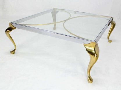 EstablishedLines Mid-Century Modern Chrome Solid Cast Brass Glass Top Square Coffee Table MINT!
