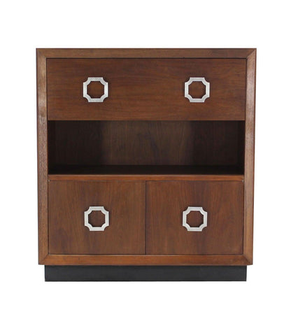 EstablishedLines Oiled Medium Walnut Mid Century Modern Art Deco Drop Down Desk Secretary Cabinet
