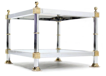 EstablishedLines Pair of Chrome Brass and Smoked Glass Square End or Side Lamp Tables Stands Mint
