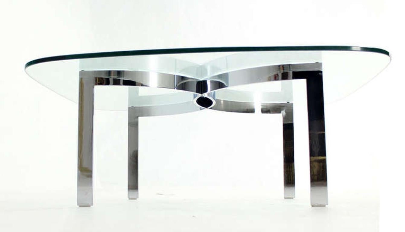 EstablishedLines Mid Century Modern Curved Bent Chrome Base Glass Top Coffee Table Bauhaus Chanel