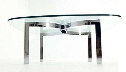 EstablishedLines Mid Century Modern Curved Bent Chrome Base Glass Top Coffee Table Bauhaus Chanel