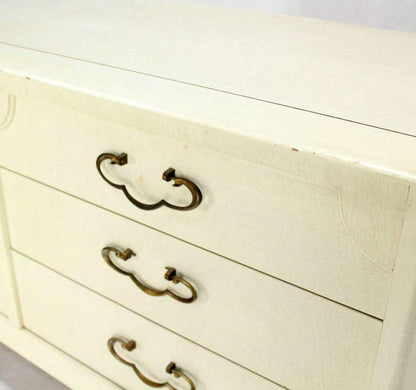 White Bone Tone Wash Lacquer 6 Drawer Dresser Solid Brass Ornate Drawer Pulls