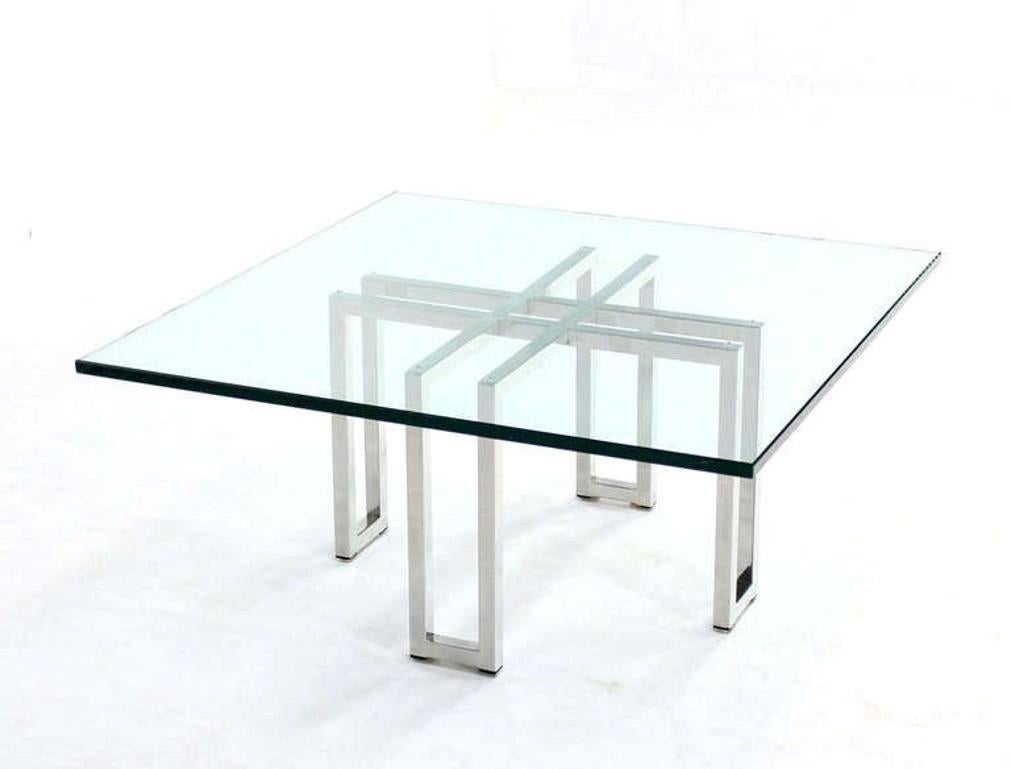 EstablishedLines Chrome Base Square Glass Top Mid Century Modern Coffee Table Barcelona Baughman