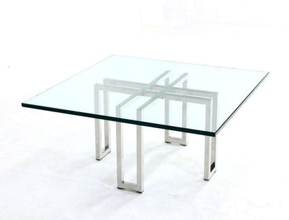 EstablishedLines Chrome Base Square Glass Top Mid Century Modern Coffee Table Barcelona Baughman