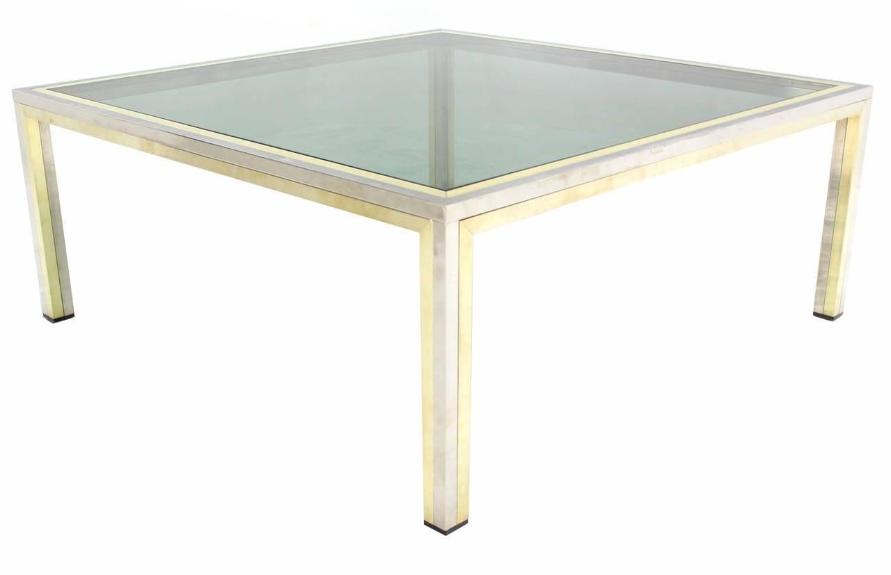 EstablishedLines Large 39" Square Brass Chrome Tinted Glass Top Coffee Center Table Romeo Rega