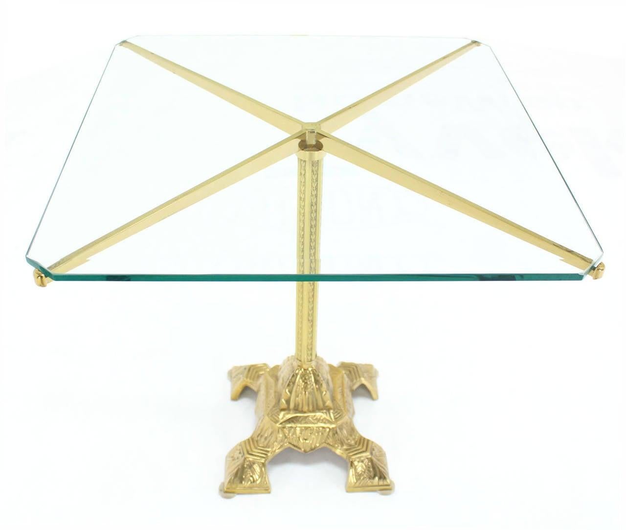 EstablishedLines Square Cast Brass X Shape Base Glass Top Side End Center Lamp Table Stand MINT