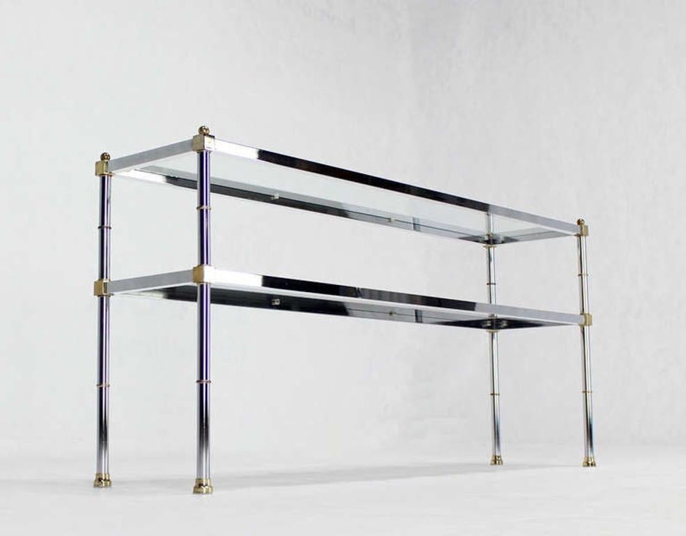 EstablishedLines Chrome Brass and Glass Two Tier Console or Sofa Table Mid Century Modern MINT!