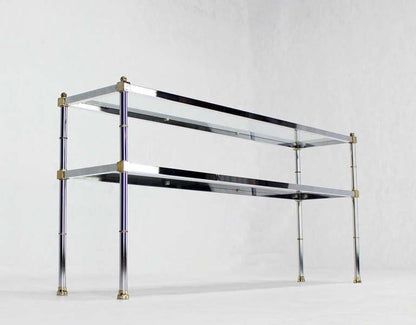 EstablishedLines Chrome Brass and Glass Two Tier Console or Sofa Table Mid Century Modern MINT!