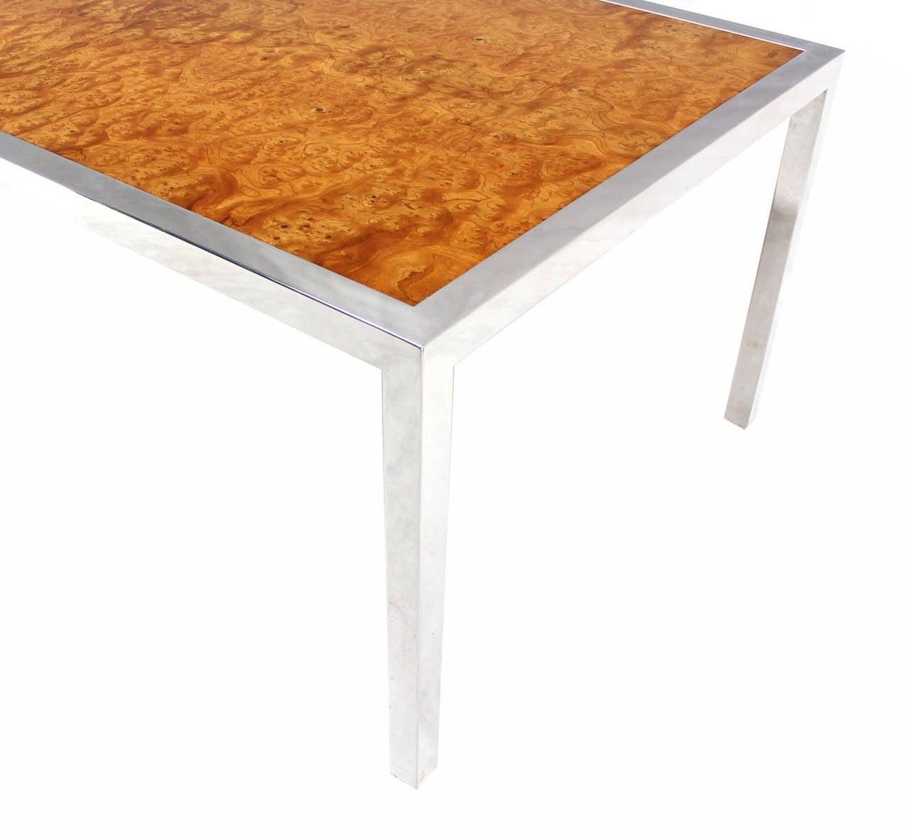 EstablishedLines Stainless Steel Chrome Base Amber Burl Wood Dining Conference Table Two Leaves