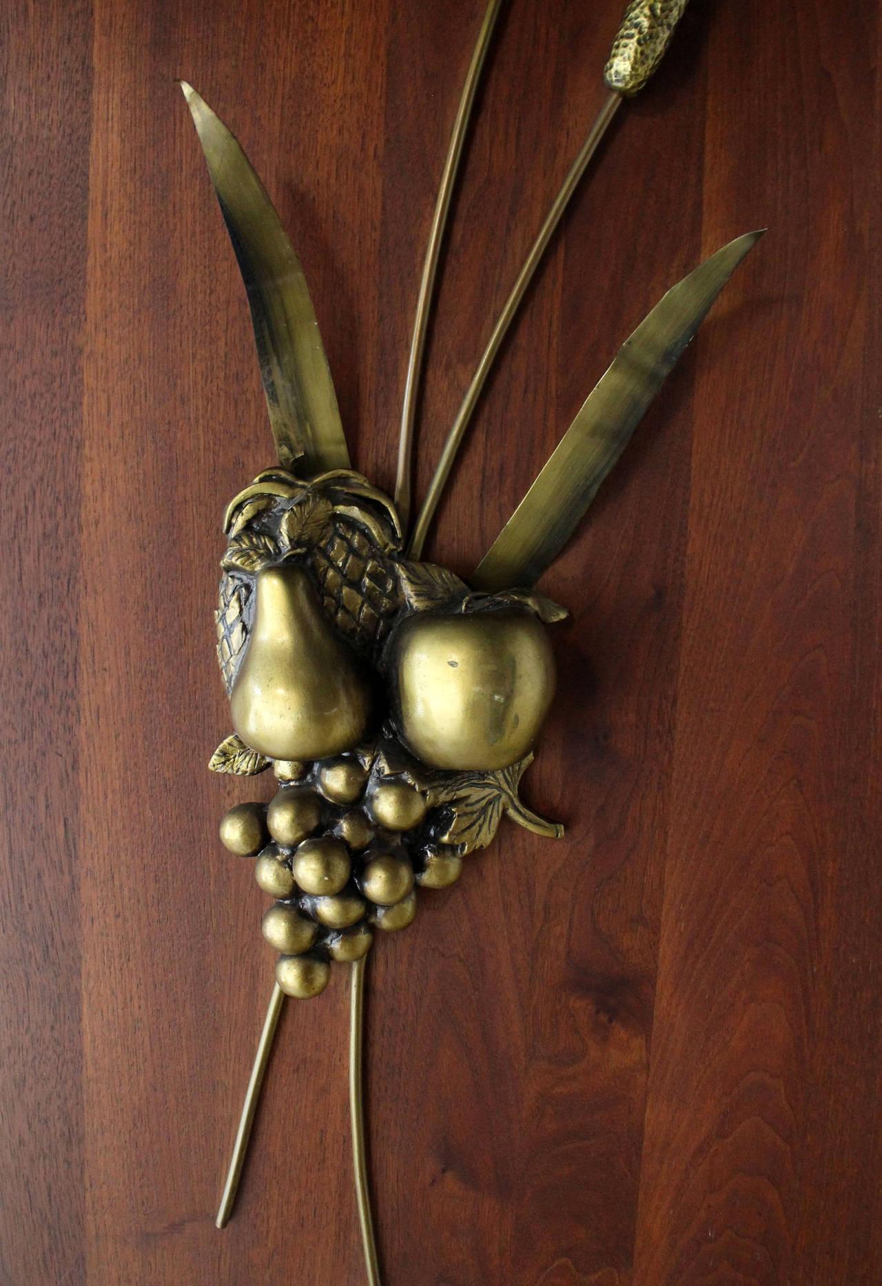 Non Matching Pair Cast Metal Sculptures of Fruits Solid Walnut Mount Board Mint!