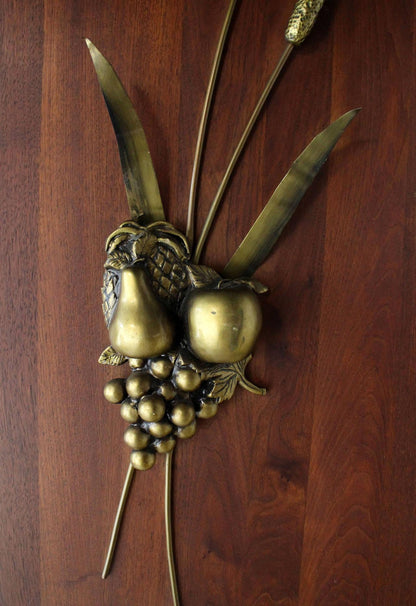 Non Matching Pair Cast Metal Sculptures of Fruits Solid Walnut Mount Board Mint!