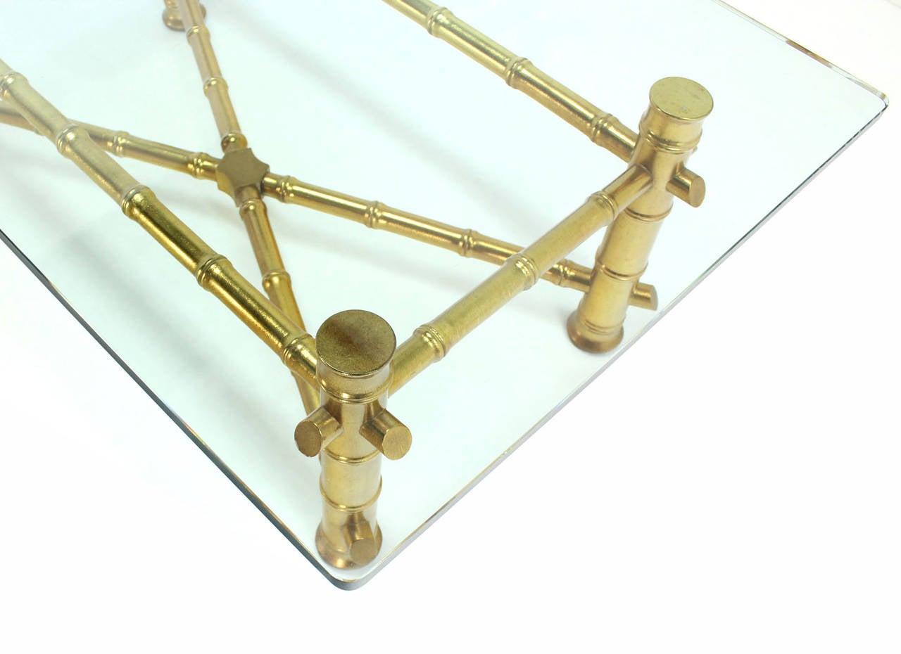 EstablishedLines Gold Leaf Faux Bamboo Base Thick 3/4" Glass Top Rectangle Coffee Table MINT!