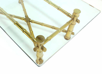 EstablishedLines Gold Leaf Faux Bamboo Base Thick 3/4" Glass Top Rectangle Coffee Table MINT!