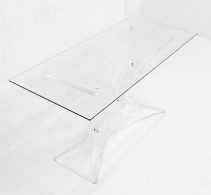 EstablishedLines Lucite X Shape Base Glass Top Mid Century Modern Console Sofa Table MINT!