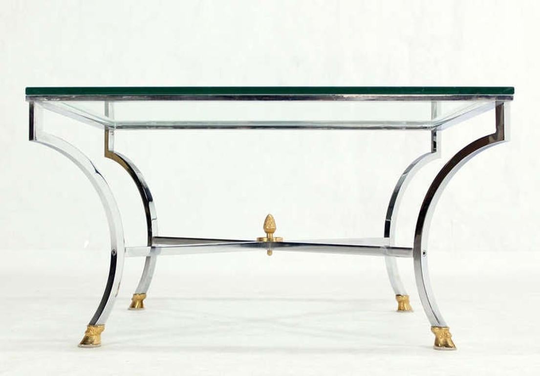 EstablishedLines Hoof Brass Feet Chrome X Shape Base 3/4" Glass Square Coffee Table Clean