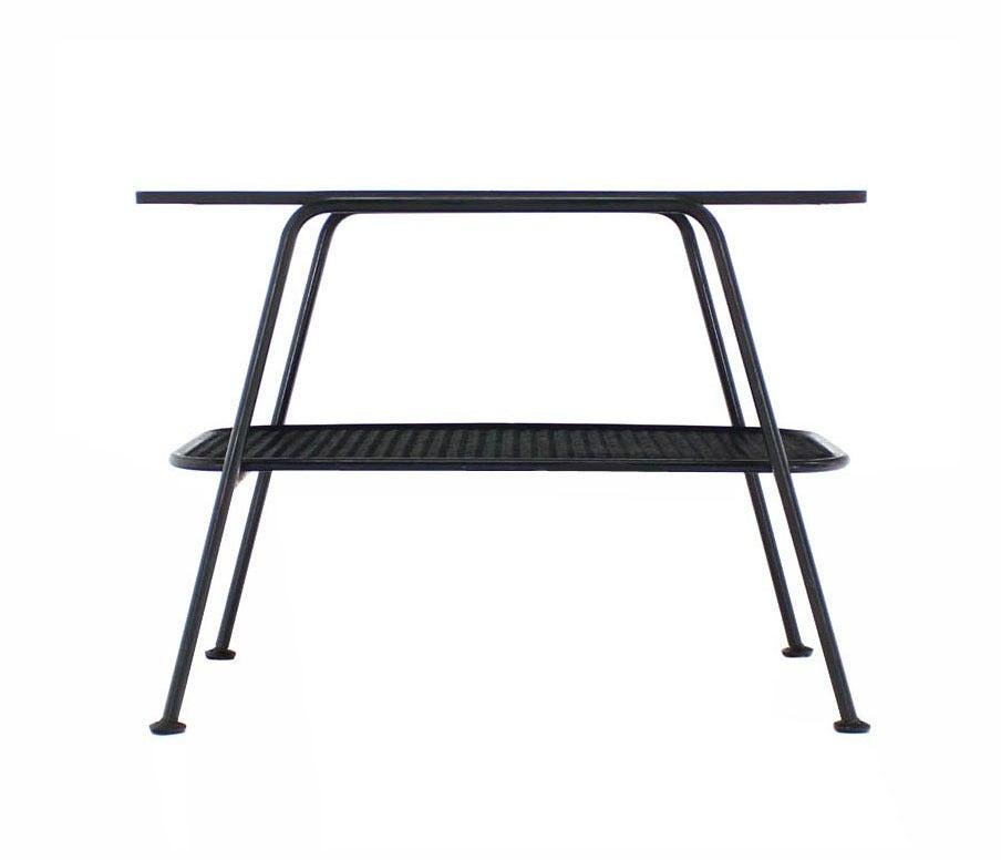 EstablishedLines Mid-Century Modern c1950s Bent Tube Two Tier Wicker Shelf Side End Table MINT