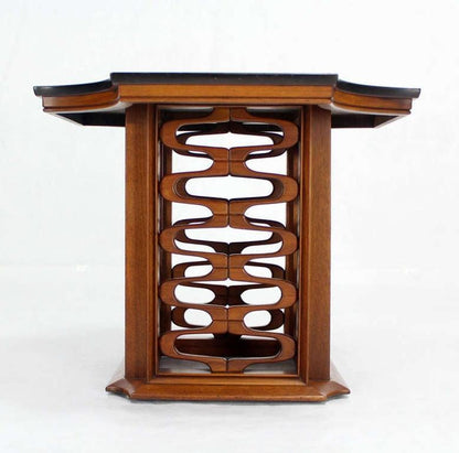 EstablishedLines Occasional Side Table Finely Carved Solid Walnut Base Figural Top Mid Century