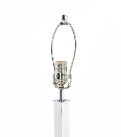 EstablishedLines Pair of Chrome Stitched Square Leather Bases  Modern Table Lamps by Nessen MINT