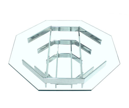 EstablishedLines Mid Century Modern Heavy "Stacked" Chrome Base Octagonal Glass Top Coffee Table