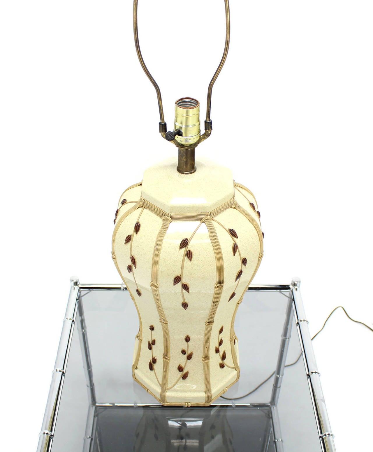 EstablishedLines Faux Bamboo Motive Art Pottery Decorated Mid-Century Modern Ceramic Lamp MITN!