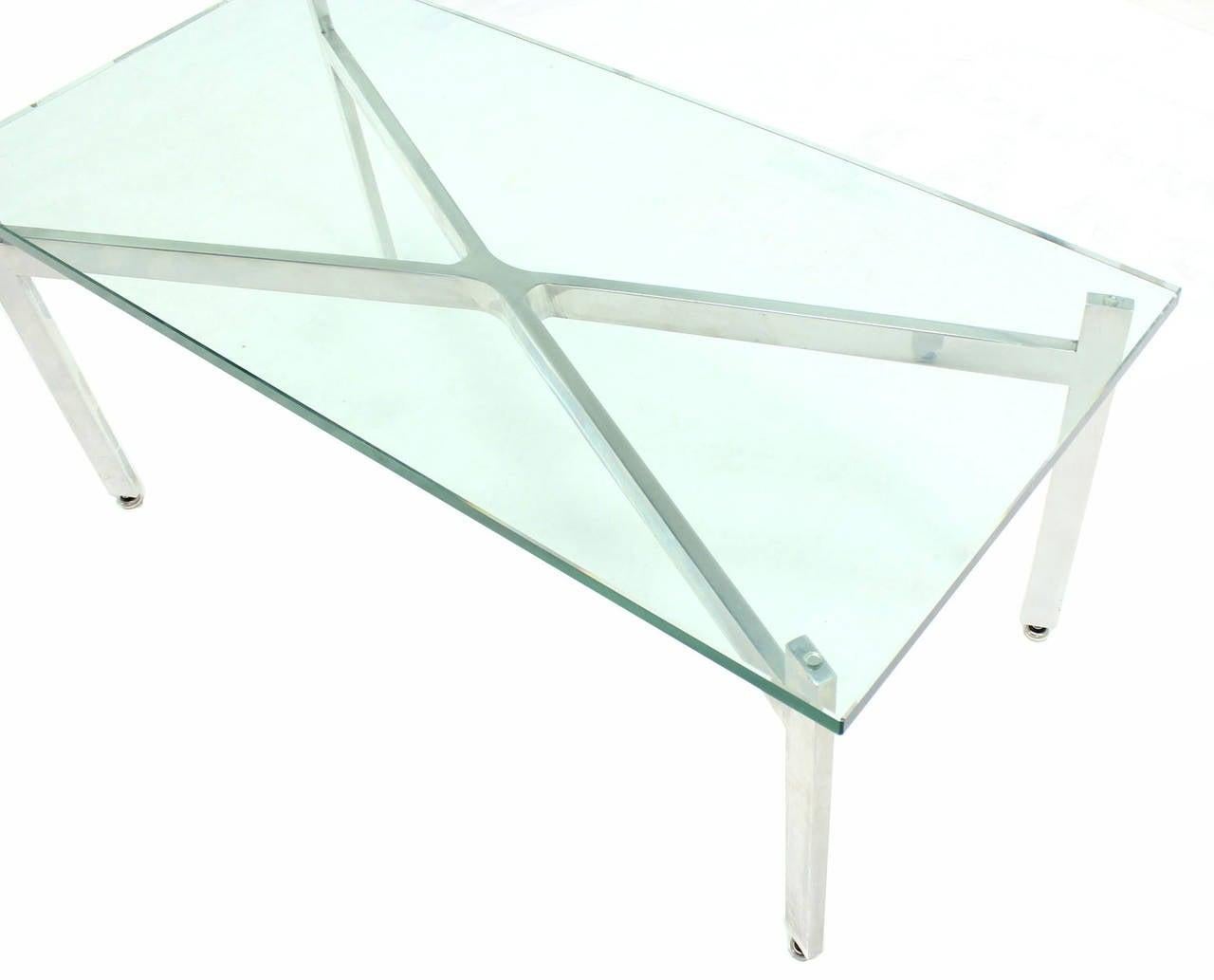 EstablishedLines Pair of Rectangular Crome X Base 3/4" Glass Tops Coffee Side End Tables Stands
