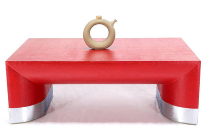 EstablishedLines Large Rectangle Grass Cloth Mid Century Modern Coffee Table in Fire Red MINT!