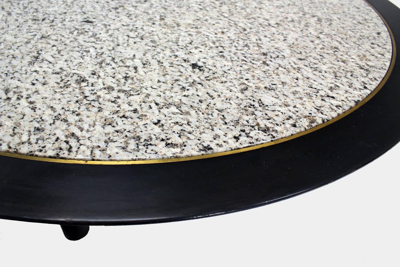 EstablishedLines Mid Century Modern 48 Inches Round Granite Top Black Lacquer  Coffee Table Baker