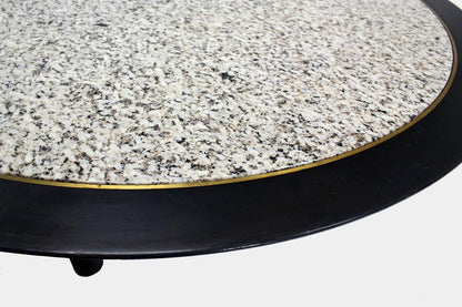EstablishedLines Mid Century Modern 48 Inches Round Granite Top Black Lacquer  Coffee Table Baker