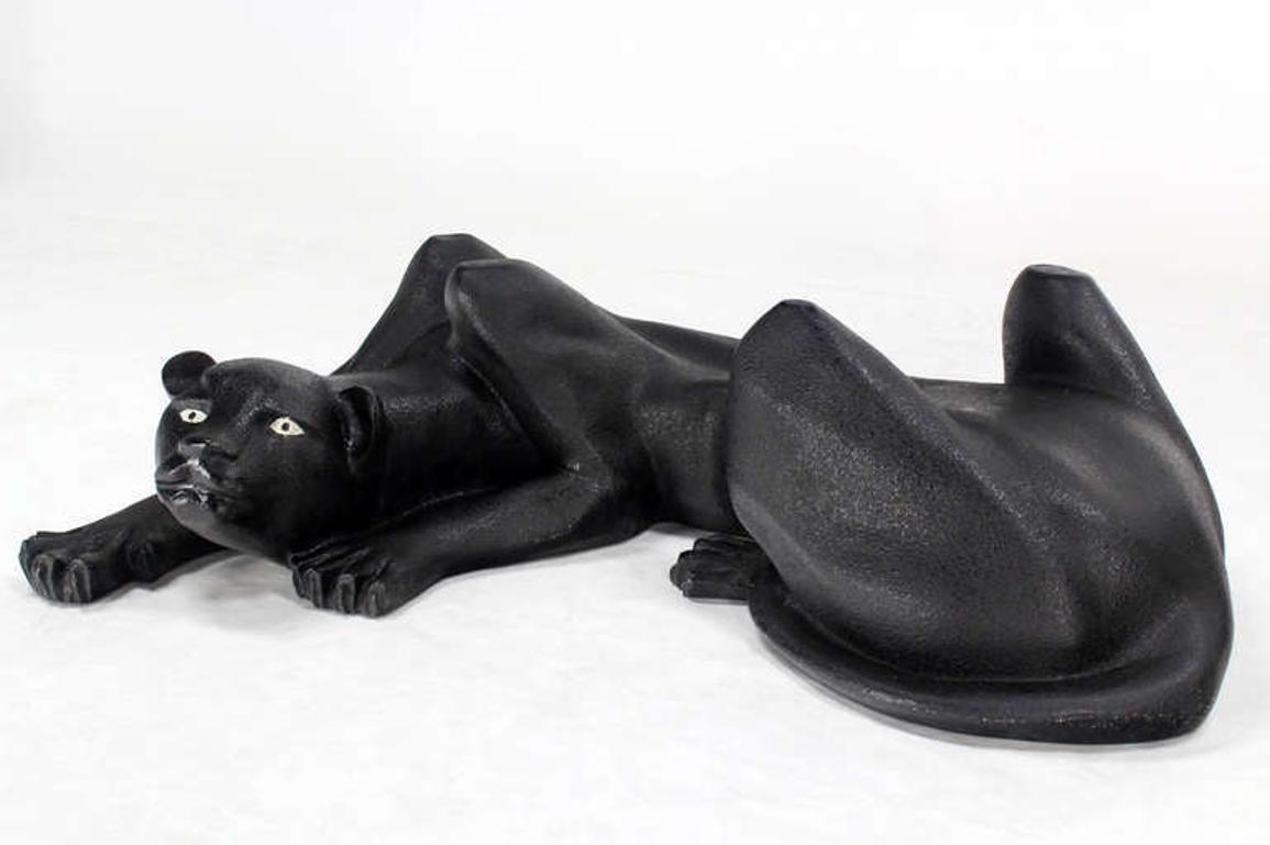 Large Coffee Table Sculptural Base of a Panther Large Black Cat Mid Century