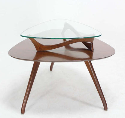 EstablishedLines Pair of Organic Shape Rounded Triangle End Tables with floating  Glass Tops MINT