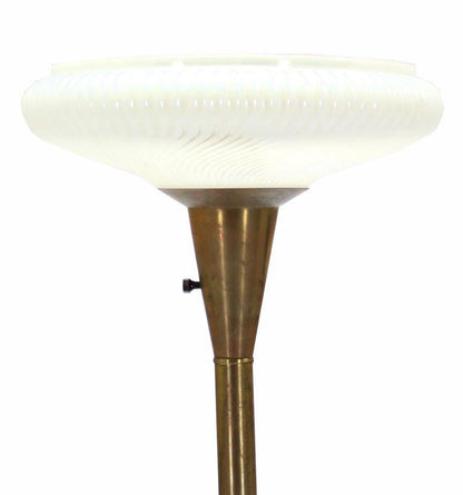 Brass Base with Iridescent Shell Scallop Edge Shade Floor Lamp Torchere MINT!