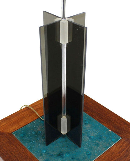EstablishedLines Mid Century Modern c1970s Smoked Lucite X-Base Chrome Table Lamp