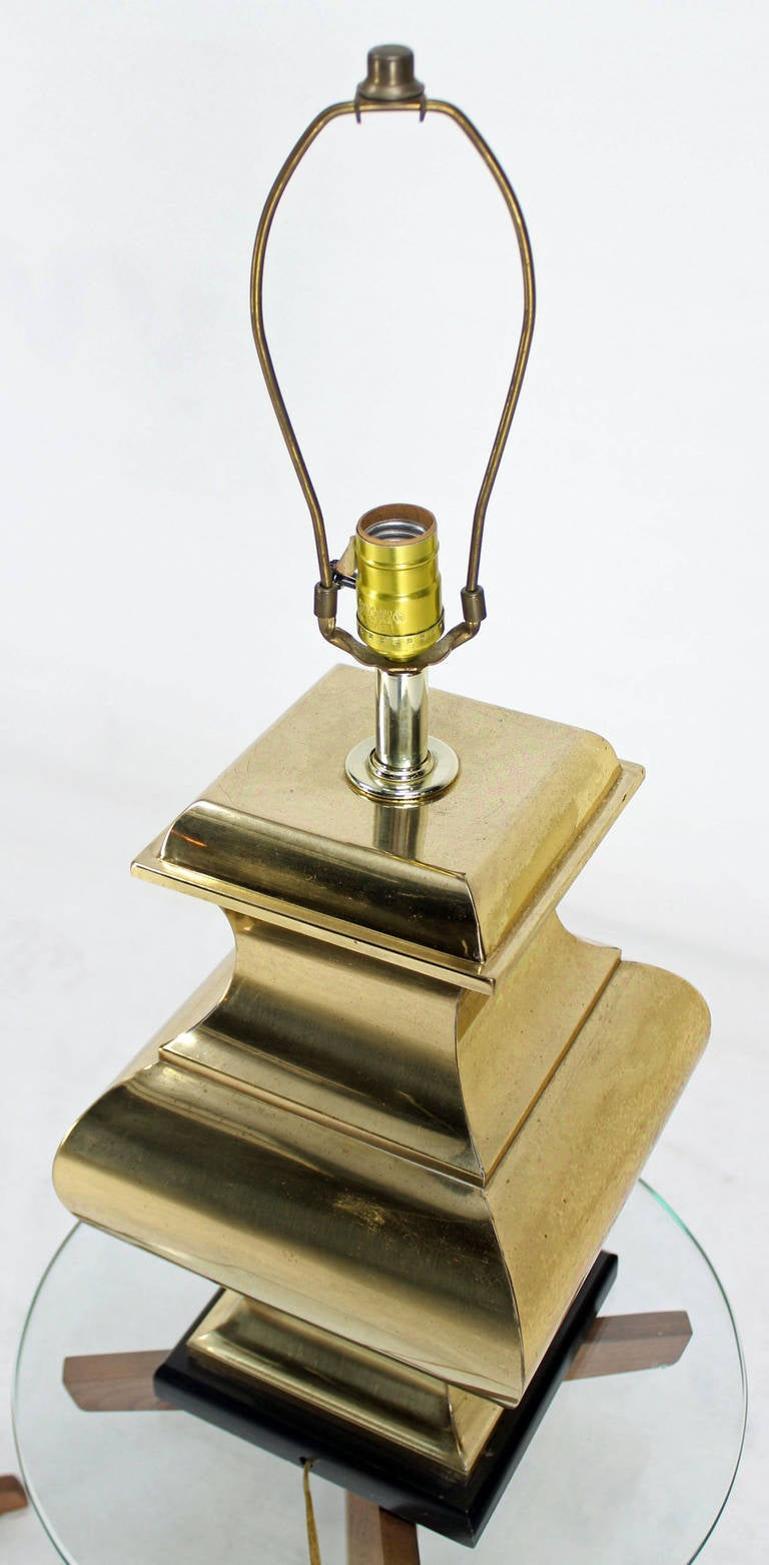 EstablishedLines Pair Modern Figural Sculptural Profile Square Base Polished Brass Table Lamps