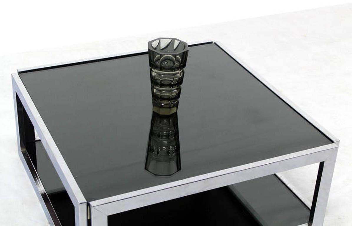 EstablishedLines Sharp Square 2 Tier Modern Chrome Base Smoked Glass Coffee Table w/ Shelf MINT