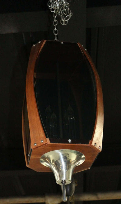 EstablishedLines Danish Mid-Century Modern Pendant Light Fixture with Teak Frame Shade MINT!