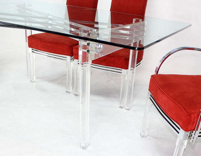 EstablishedLines Mid Century Modern Set of Six Dining Chairs and Table in Lucite Chrome Glass