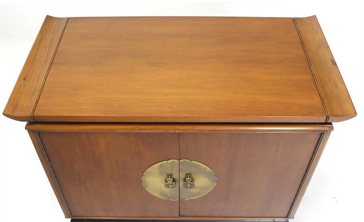 EstablishedLines Oriental Mid Century Modern Black Lacquer Base Modern Walnut Server Cabinet MINT