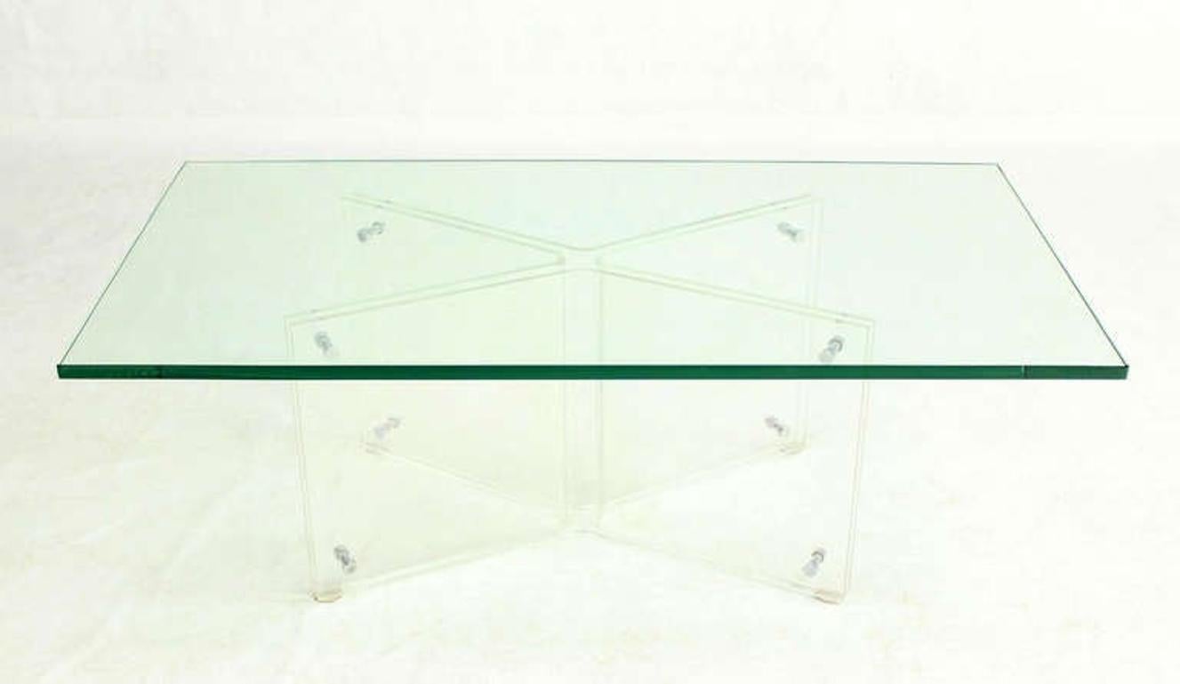 EstablishedLines Mid-Century Modern Lucite X Base Glass Top Rectangle Coffee Table
