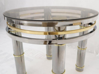 Chrome Brass Smoked Glass Round Side Table Stand