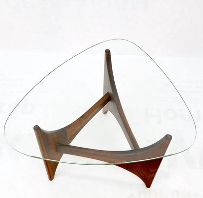 Adrian Pearsall Oiled Walnut Triangle Glass Top Coffee Side End Occasional Table