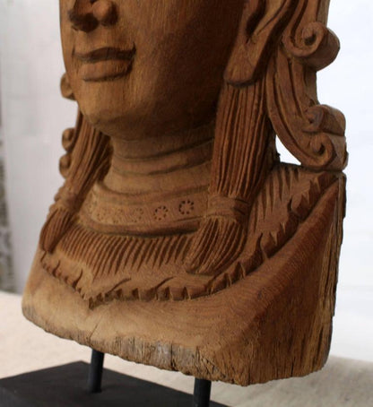 Fine Carved Teak Mask on Stand Sculpture of Buddha