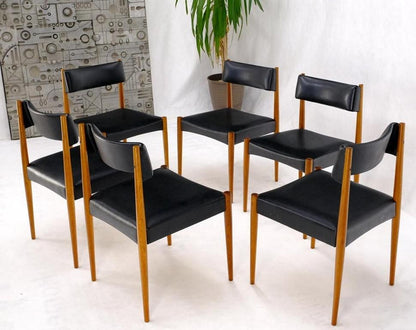 Set of 6 Danish Teak Mid Century Modern Dining Chairs in Black Upholstery