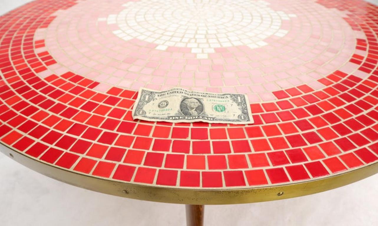 Sunburst Red Tile Mosaic Round Mid-Century Modern Coffee Table